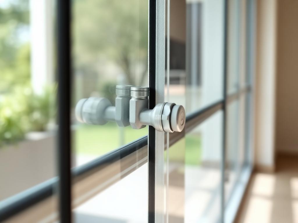 After repair: a clean sliding glass door track with newly installed rollers on the panel